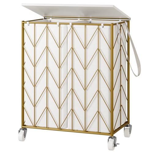 WOWLIVE-Double-Laundry-Hamper-with-Lid-Rolling-Laundry-Basket-with-Wheels WOWLIVE Double Laundry Hamper with Lid, Rolling Laundry Basket with Wheels - Image 1