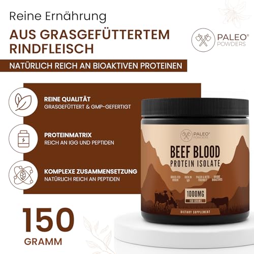 Paleo Powders Rinderblut Protein Isolat – Grasgefütterte Neuseeland Rinder, Hoher IgG-Gehalt, Bioaktive Peptide, Neutraler Geschmack, GMP-Qualität