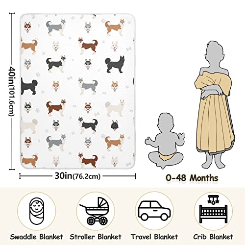 Image of Swaddle Blanket Siberian Husky Dog Cotton Blanket for Infants, Receiving Blanket, Lightweight Soft Swaddling Blanket for Crib, Stroller, Nursery Blankets, Puppy, 30x40 in