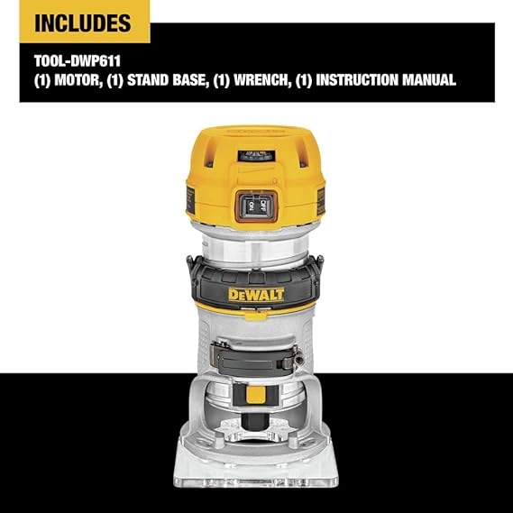 DEWALT Router, Fixed Base, 1-1/4 HP, 7.7-Amp, Variable Speed Trigger, Corded (DWP611)