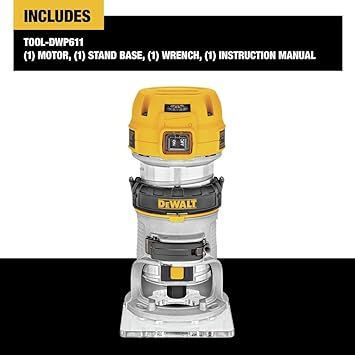 DEWALT Router, Fixed Base, 1-1/4 HP, 7.7-Amp, Variable Speed Trigger, Corded (DWP611)