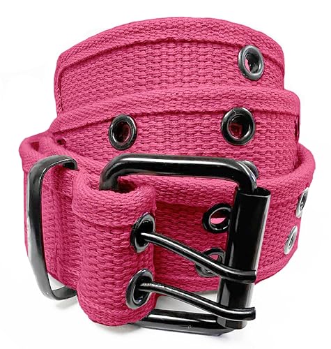 Canvas Double Grommet Hole Belt, Unisex, Double Prong Belts for Men and Belts for Women, Pink Canvas Belt Women Medium