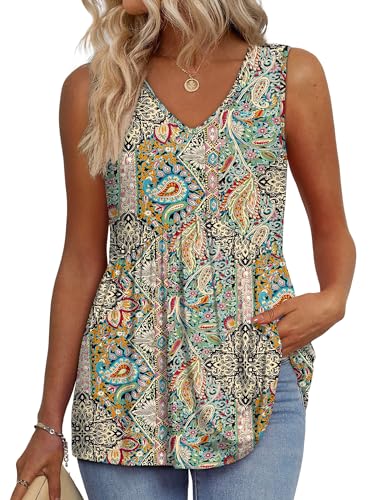 Image of OFEEFAN Womens Tank Tops 2025 Flowy Peplum Tops for Women Dressy Sleeveless V Neck Babydoll Tank Tops