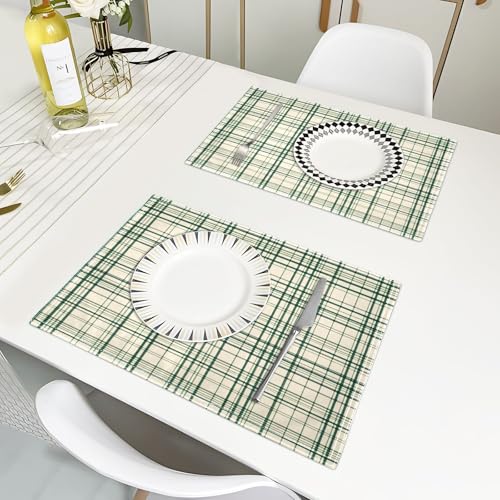Napperon de table vert sauge à carreaux, set de table lavable haute résistance - 7