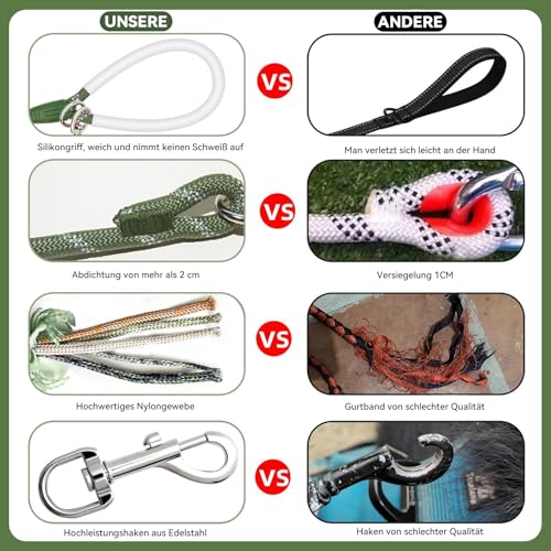 JoyfulPaws Rückrufleine für Hunde 1,8 m, 3 m, 6 m, 9 m, komfortabler Silikongriff, reflektierend, kein Verheddern, für kleine, mittlere, große Hunde, ideal für Spaziergänge,Camping (Olivgrün,1,8mx1cm)