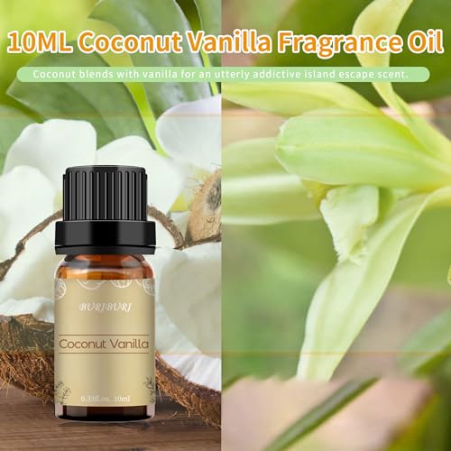 Image of BURIBURI Coconut Vanilla Essential Oil, 10ml Premium Grade Scented Oil Coconut Vanilla Fragrance Oil for Diffuser, Massage, Candle, Soap Making