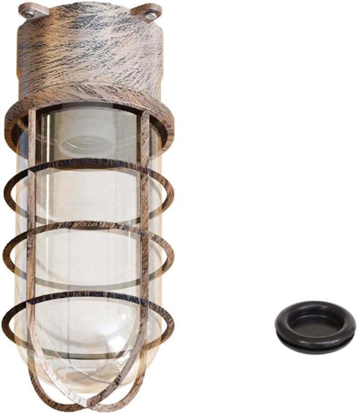 LEDSone Heavy Duty Industrial Cage Wall Light with Glass Cover Weatherproof Outdoor or Indoor Bulkhead Sconce with Protective Guard Includes Rubber Grommet for Porch, Garden, Garage