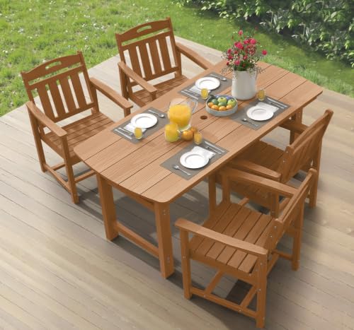 Image of Ciokea HDPE Outdoor Dining Set of 4, Patio Table and Chairs Sets, Teak