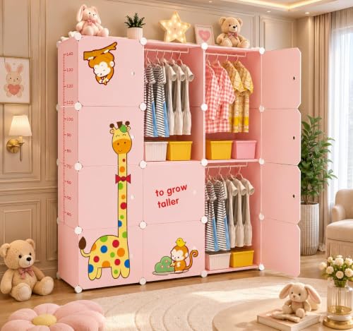 Image of 12 Door Plastic Wardrobe for Kids - Cupboard for Clothes Storage Rack, Almirah for Clothes, Baby Collapsible Wardrobe, Multi-Purpose Kids Storage Organizer for Books,Toy (Pink-R4, 12-Door)