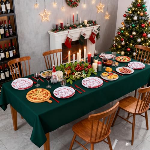 EI 150pcs Christmas Red and White Plastic Plates,Christmas Disposable Plates with Santa and Moose,Plastic Silverware,Clear and Red Cups for Xmas Party and New Year Party – Image 5