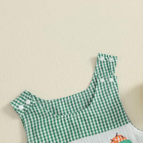 Baby Girl Pumpkin Embroidery Jumpsuit Halloween Sleeveless Round Neck Plaid Tank Romper3