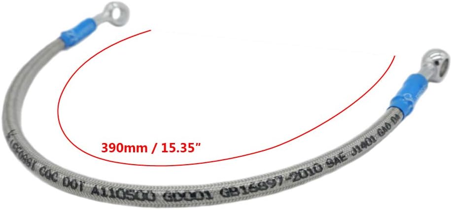 S SYUU 390mm 39cm M10 Reinforced Hydraulic Brake Oil Hose Line Banjo Fitting Stainless Steel End Braided Cable Compatible with for Pit Dirt Bike Enduro Motocross Street Bikes Sport Bikes