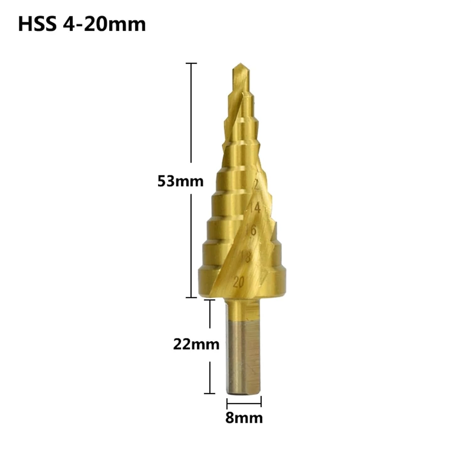 1Pcs HSS 4-12 4-20 4-32 5-35 10-45 Coated Step Drill Bit for Wood Hole Triangle Shank Core Drill Bit(4-20 Spiral)
