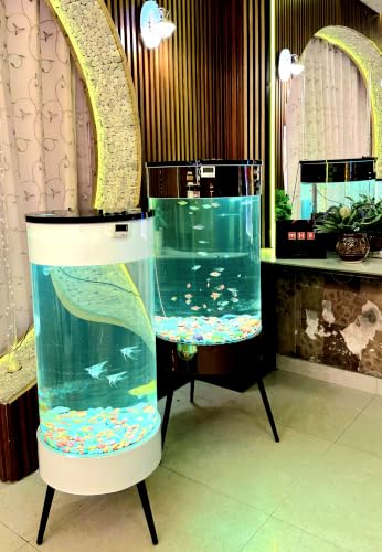 Image of MH9 150 Litre Large Smart Cylindrical Aquarium-Powerful Filter,Dual LED,Oxygen Bubble System,Water Drainage System,Switch Control,Digital Temp. Display,SS Leg Stand (52x52x124cm) Copper Brown Mirror