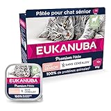 EUKANUBA Grain Free pour Chat Senior - Pâtée Premium SANS CEREALES – Sans gluten – Faible teneur en graisses - Riche en Agneau et enrichie en Taurine – 12 barquettes aluminium de 85 g
