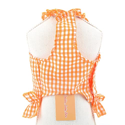 Smalllee_Lucky_Store Cute Cherry Pet Plaid Strap Dress Sundress For Small Dog Cat Girls Puppy Ruffled Skirt Lightweight Yorkie Chihuahua Teacup Summer Clothes,Orange,L #TOP7