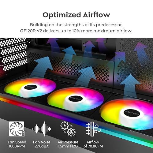 Image of MONTECH GF120R V2 ARGB 120mm Case Fan - Sleek & Minimalist Design, High Airflow, Hydraulic Bearing, Quiet Performance, Vibrant ARGB Lighting, Reverse Blade, Black