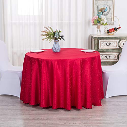Nappe brodée ronde rouge 3m40 en coton premium pour table de salle à manger - 3