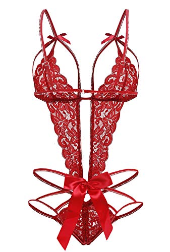 Image of Donnalla Women's Deep V Lace Teddy One Piece Lingerie Cutout Strappy Lingerie