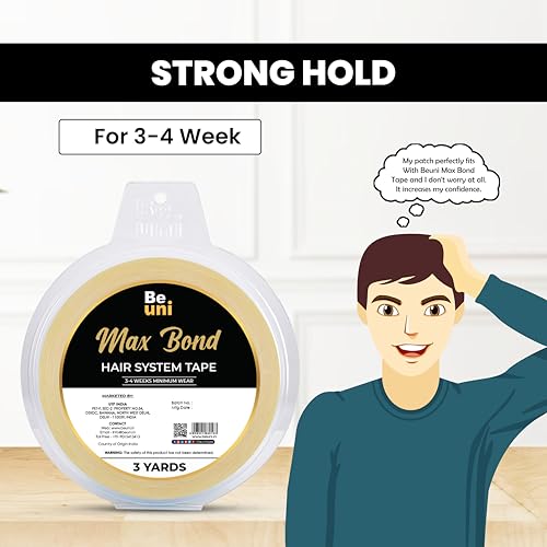 Image of Max Bond Hair Patch Tape For Men No Shine Tape For Hair Patch Super Ultra Hold Up To 2-4 Weeks Waterproof Wig Tape Skin Safe Medical Grade Material 3 Yard Roll