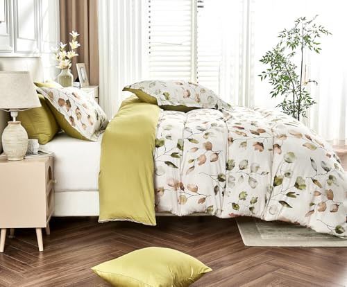 Image of SLEEPBELLA King Size Duvet Cover Set with Button Closure -Light Green and Yellow Botanical Luxury Bedding for a Comfortable Sleeping