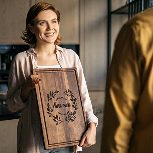 Personalized Walnut Cutting Board With Coasters, Mineral Oil And Gift Wrap Available - Customize Your Own Chopping Board Made In Usa (Design 20, 3. Walnut 17"X11") #TOP5