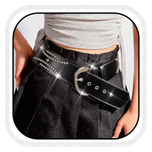 COSYDAYS Silver Wide Leather Belt Rivet Chunky Belts Fashion Punk Waist Y2K Belt for Women