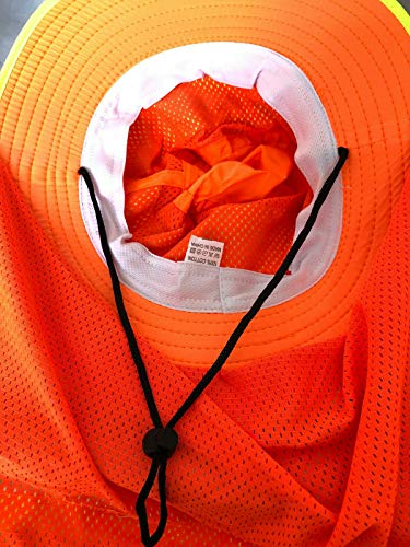 Men High Visibility Reflective Sun Hat With Neck Flap Wide Brim Boonie Hat Bucket Cap (2Pcs (Orange+Lime)) #TOP5