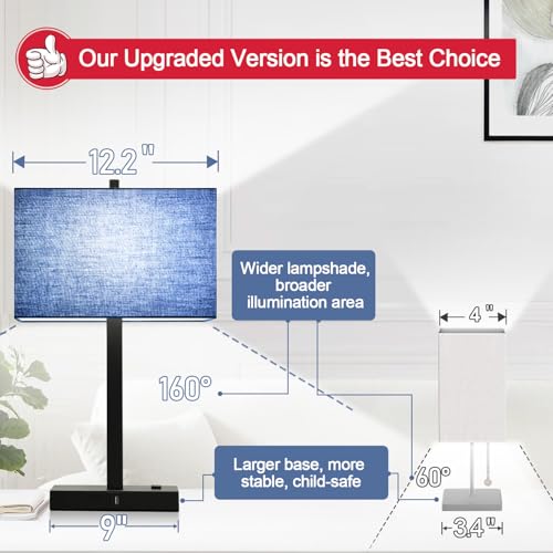 Image of Lynnoland 21 inch Set of 2 Bedside lamp with USB A+C & AC Outlets, Touch Control 3-Way Dimmable Nightstand Lamps for Bedroom Living Room Office Reading, Blue Shade Touch Lamps, 5000K LED Bulbs Included
