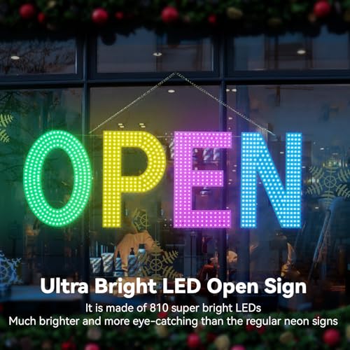 Image of LED Open Signs for Business,40 inchL x 14 inchW Large Open Sign LED with 3 Scene Modes, Ultra Bright Adjustable Light Up Bar Sign for Storefront Window Glass Door Shop Store Salon Cafes Restaurant (Green-Yellow-Pink-Blue)