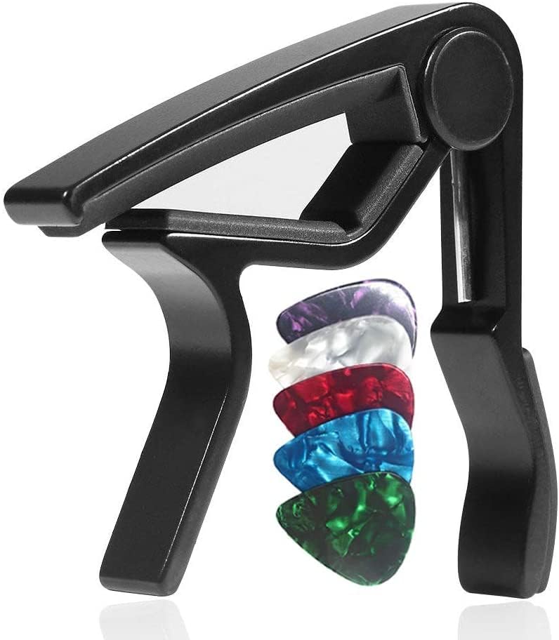 Image of Imaginea Guitar Capo for Acoustic Electric Guitar One Handed Trigger Quick Change Guitar Metal Capo for Ukulele, Electric and Acoustic Guitars with 5 Picks