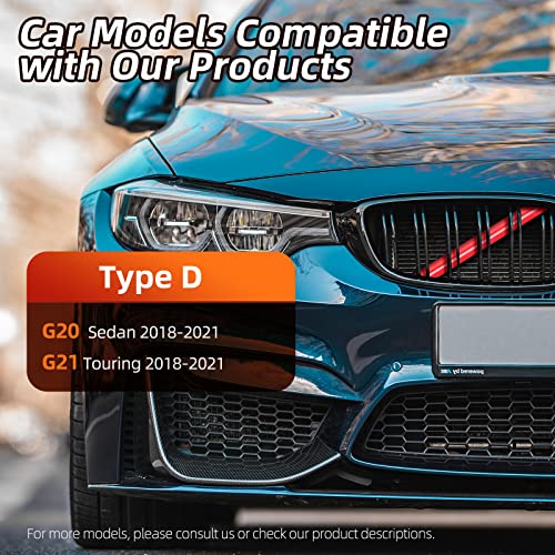 Image of AggAuto Grille Inserts Stripes Compatible With BMW 3 Series G20 G21 2018-2021, Red Grill Insert Accessories Compatible With BMW G20 Sedan 2018 2019 2020 2021 / G21 Touring 2018-2021