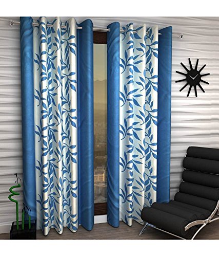India Furnish Polyester Eyelet Window Curtain - 6 Piece (5ft, Blue)