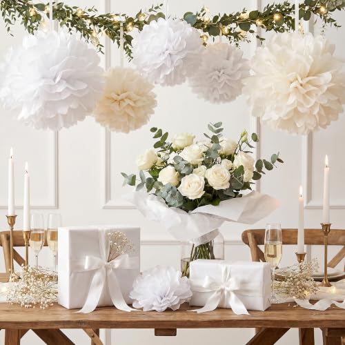Image of White Tissue Paper - 50 Sheets Wrapping Paper for Gift Bags Boxes | Xmas Gift Wrapping for Christmas Decorations - Gift Wrapping Tissue Paper Bulk for DIY Crafts Wedding Birthday Party Supplies