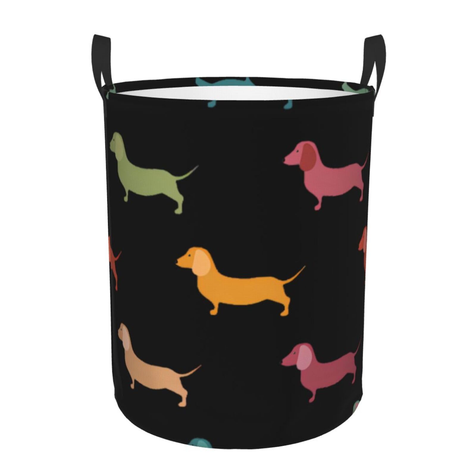 M Circular Hamper – Collapsible Cute Dachshound Dogs Print Laundry Basket