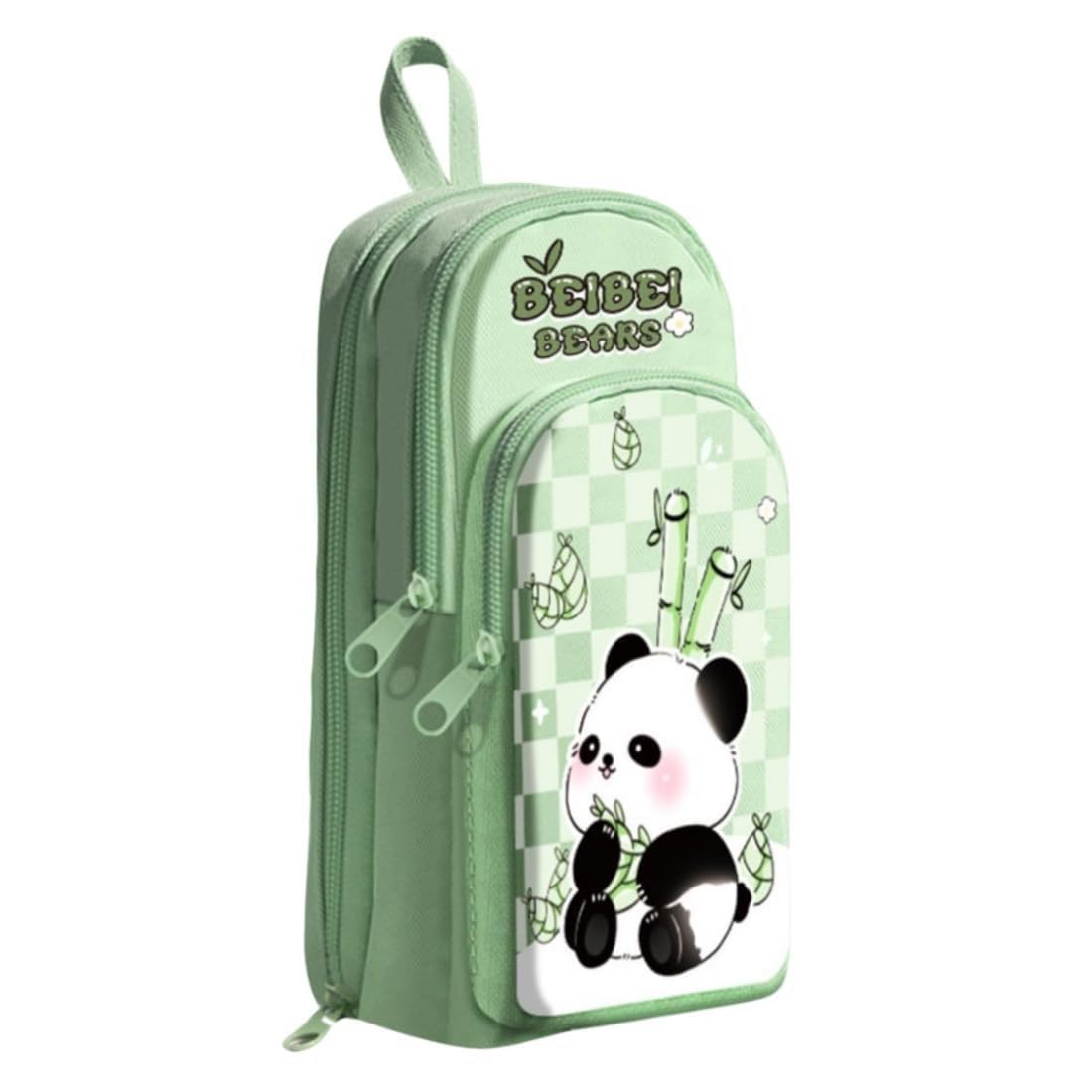 Brand Conquer Canvas Premium Pencil Case Hang able 6 Layer with 3 Compartment Cute Aesthetic Pencil Case for Girls Large Capacity Pencil Pouch for Kids Cute Stationary Gift for Kids (Panda Green)