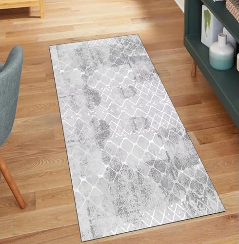 Alfombra lavable de cocina y pasillo con diseño abstracto gris que no resbala 2