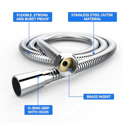 Image of Amazon Basics Stainless Steel Flexible Health Faucet Hose Pipe (1 Meter) | Rust-Proof Chrome Finish | Leak-Resistant Shower Hose for Jet Spray & Hand Shower | Universal Bathroom Connector