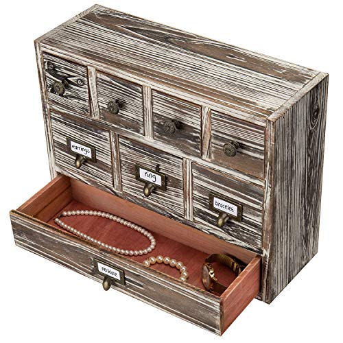 13-Inch Weathered Whitewashed Brown Wood Desktop Organizer, 8 Drawer Jewelry & Craft Supplies Cabinet - Thumbnail 5
