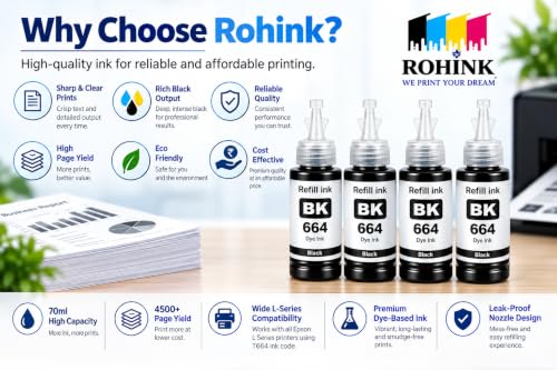 Image of ROHINK T664 Black Compatible Refill Ink, 70ml x 4 Bottle