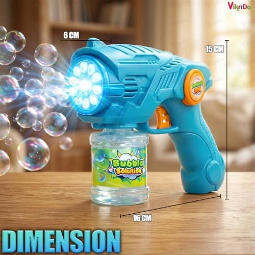 Image of VikriDA Bubble Gun Machine for Kids 4-8 | Automatic Bubble Blasters with Refill Solution Bottles | Outdoor Summer Toy for Parties & Play - Blue