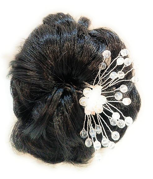 White beads Embellished Floral Metal Hair Pins Accessory Bridal/Fancy dress Hair styles Pack of 2 Girls Fashionable Hair Accessories for Women-image-11