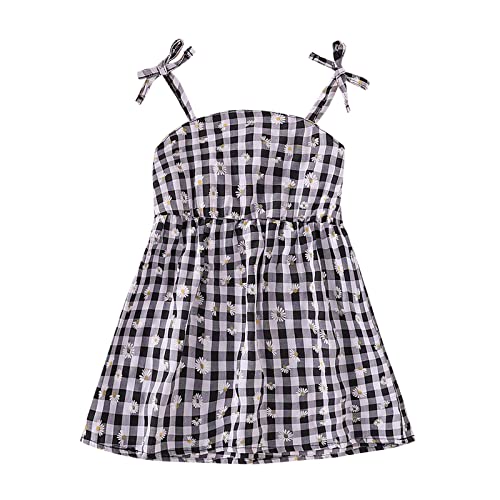 Newborn Infant Baby Girls Clothes Summer Strap Floral Plaid Knotted Sling Dress Casual Ruffle Beach