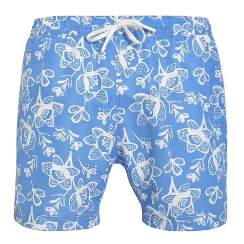 Maillot short de bain homme bleu barbeau fleuri blanc collection Montauk