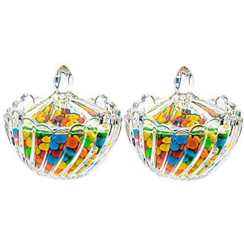 ComSaf Glass Candy Dish with Lid, Clear Covered Candy Bowl, Crystal Storage Jar