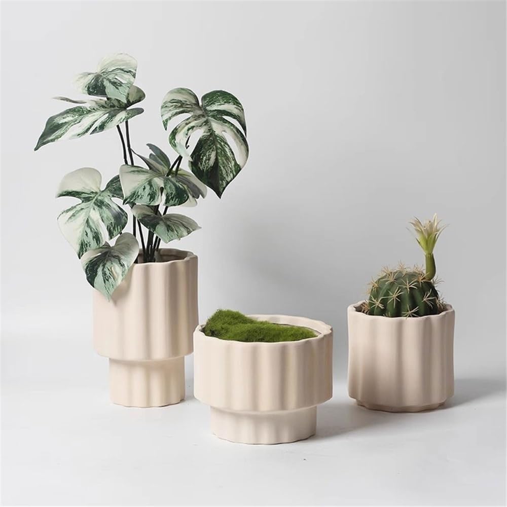 Doniczka Ceramiczne małe doniczki z otworami drenażowymi, pojemnik na sadzarkę o zakrzywionym kształcie, do sypialni na świeżym powietrzu w pomieszczeniach Parapet ogrodowy (beżowy) Doniczka
