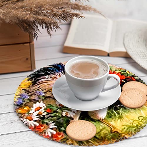 Placemats,Round Placemats Washable Polyester Table Mats Set Of 4 Heat Resistant Placemats For Kitchen Dining Table Decoration - Rooster Garden #TOP2
