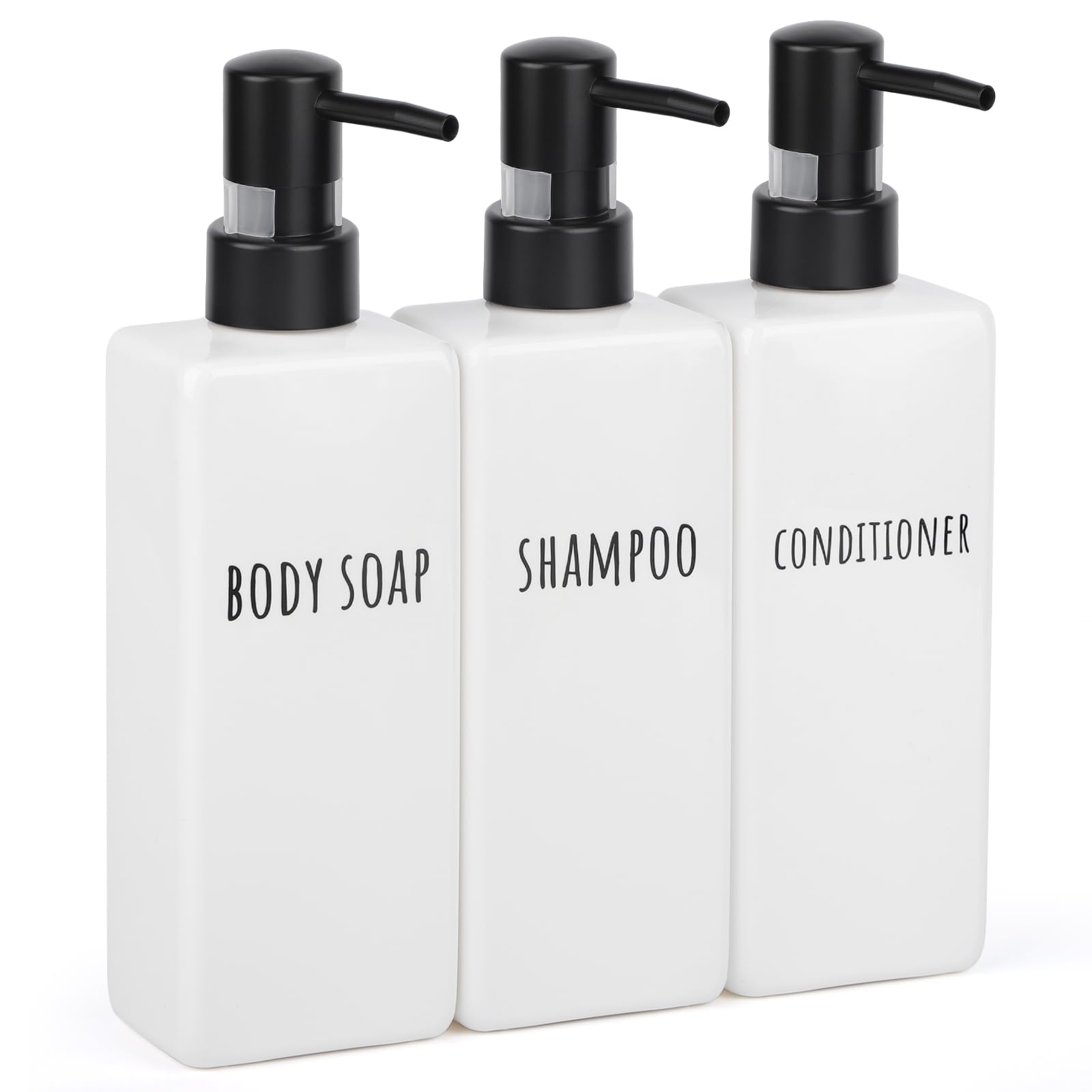 Segbeauty Square Soap Dispenser, 3 Pack Plastic Modern Bathroom Dispenser, 16.9oz Refillable Shampoo and Conditioner Bottle, 500ml Empty Lotion Gel Bottle for Body Shower Modern Bathroom