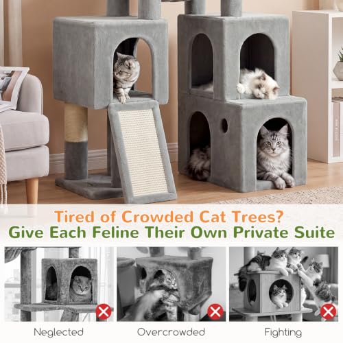 Image of Globlazer Tall Cat Tower for Indoor Adult Cats, 72-inch, S72G, Light Grey | Heavy Duty Cat Tree House for Big Cats with 2 Extra-Large Padded Platform, 7 Sisal Scratching Posts, 3 Large Condos
