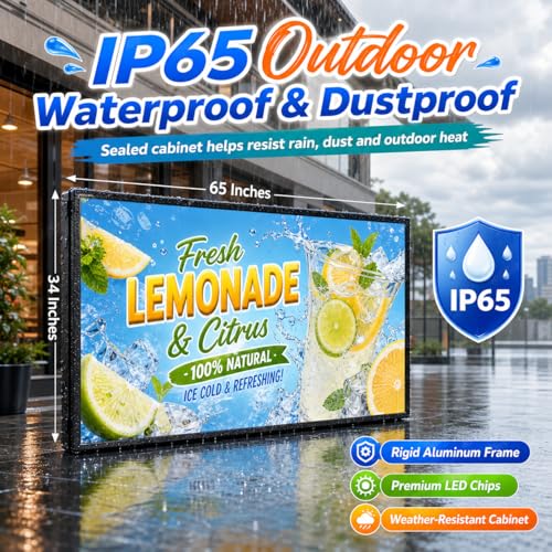 Image of P5 Outdoor LED Sign 65 inch x 34 inch, IP65 Waterproof Programmable Full Color Digital Display with WiFi & USB Control, High-Resolution Scrolling Text Image Video LED Advertising Board for Business